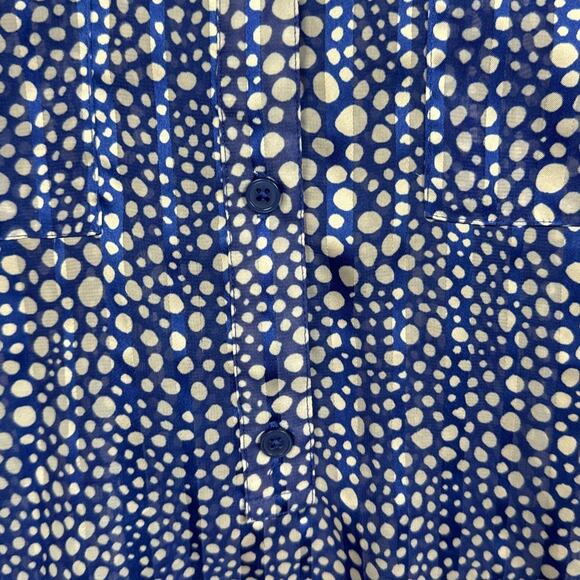 Chico's Womens Pullover Blouse Blue Abstract Dots Satin Feel Size 2 (L) Office - Picture 3 of 9
